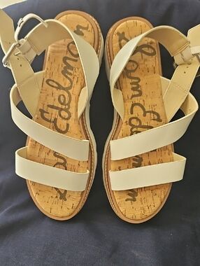 Sam Edelman Cream Strappy Cork-Insole Sandals